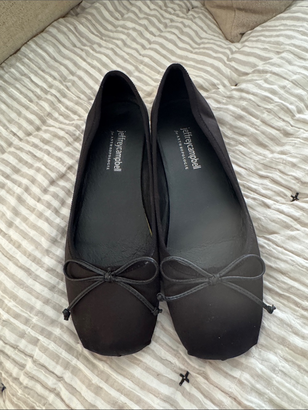 Jeffrey Campbell Black Square-Toe Ballet Flats with Bow